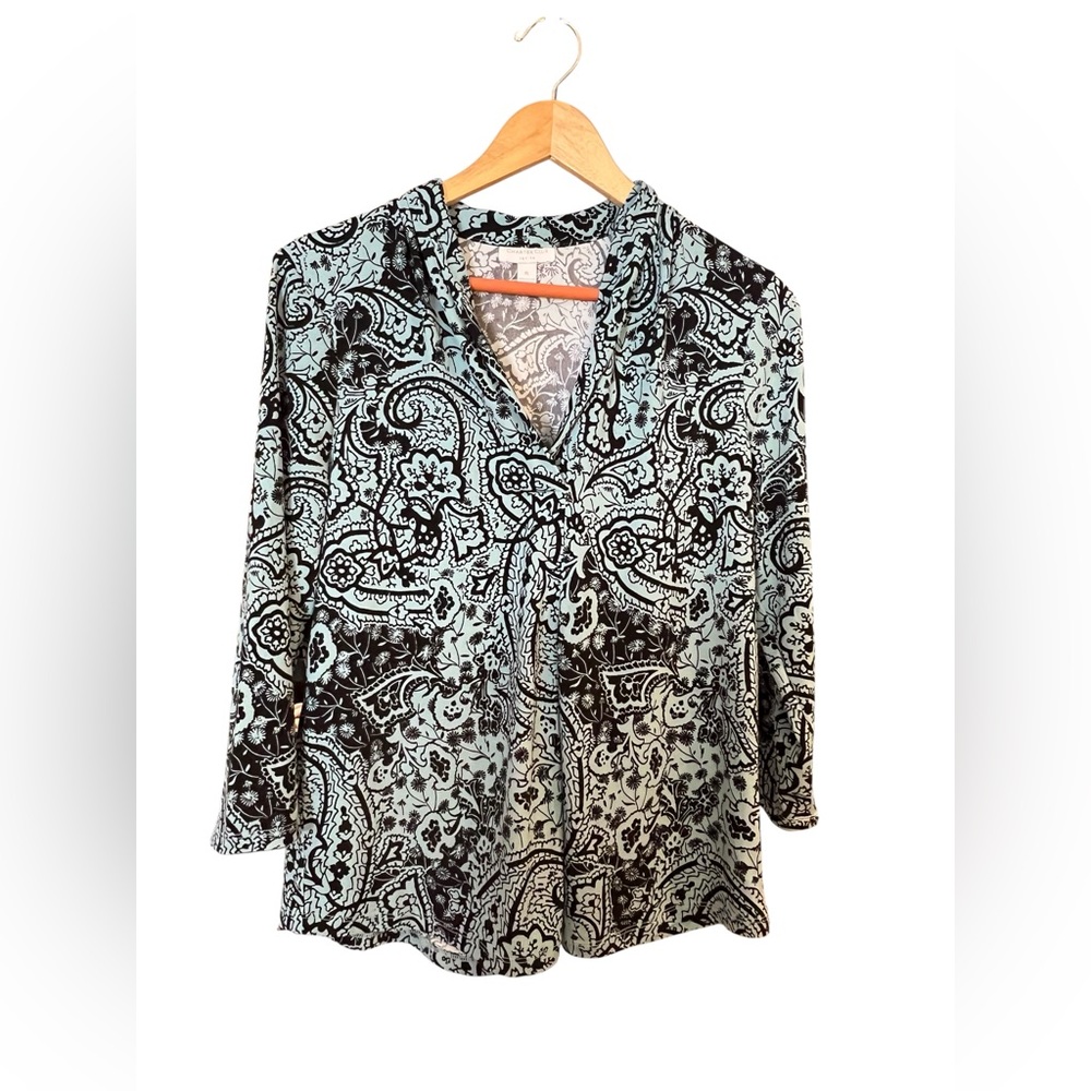 Charter Club‎ Black and Blue Paisley pullover stretchy Blouse size petite large